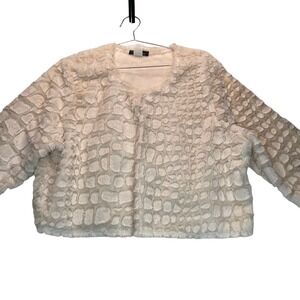 Y2K Snow Leopard‎ Faux Fur Shrug Women 3X Cream Open Front Mob Wife Glam Layer